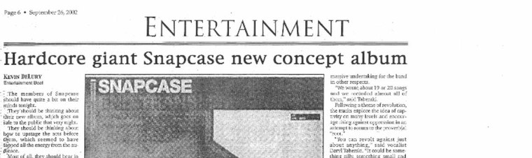 The Appalachian, September 2002. Hardcore giant Snapcase new concept album, by Kevin DeLury, Entertainment Beat.