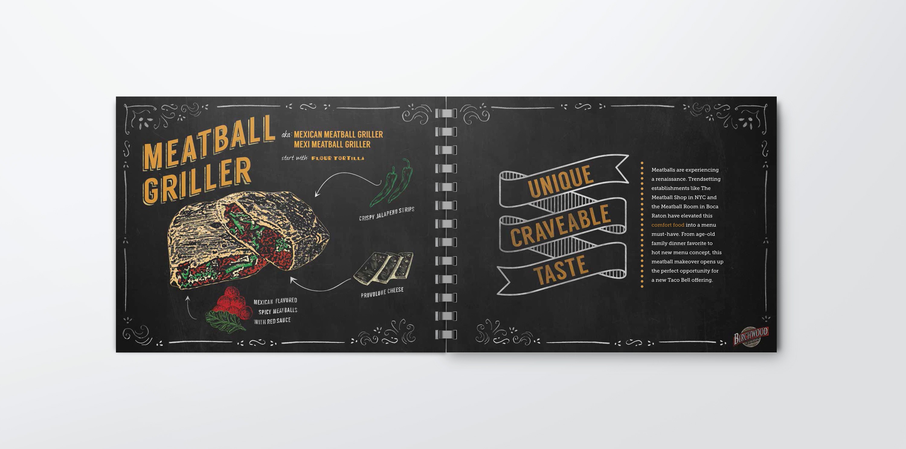 Meatball Griller spread, with alternate names and the build