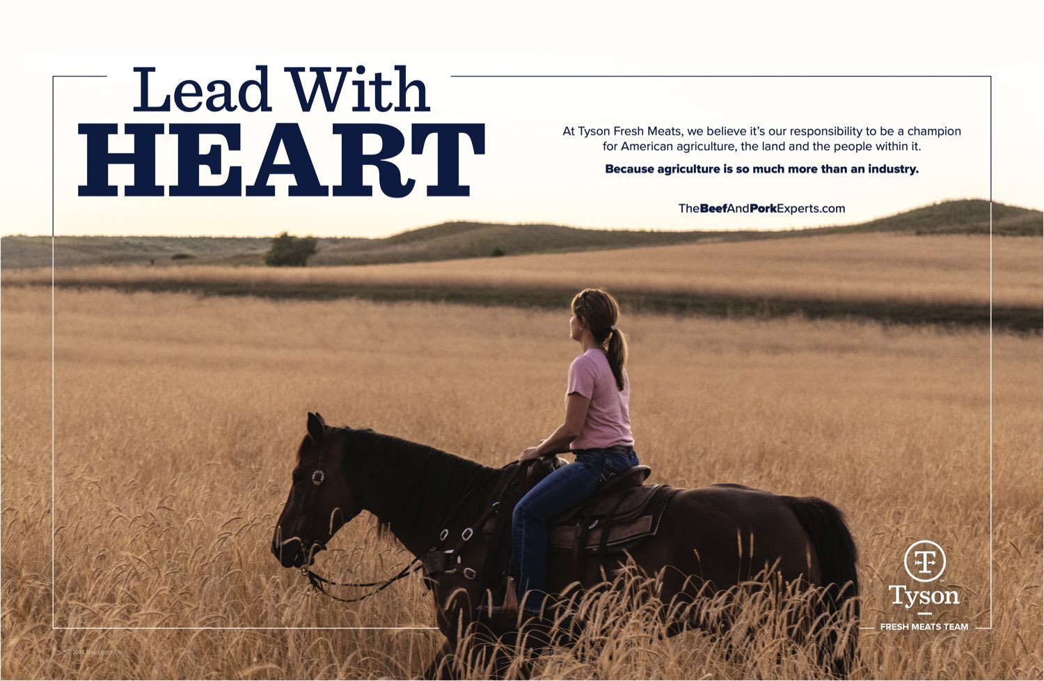 Lead With Heart trade advertisement: a rancher on horseback in a wheat field