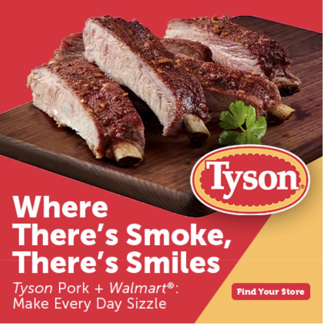 Tyson Pork and Walmart summer promotion: Where There's Smoke, There's Smiles, with a Find Your Store call to action