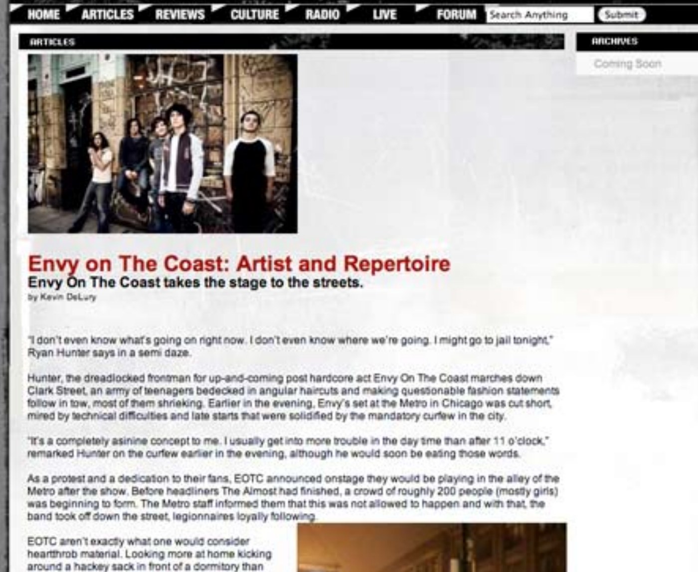AirRaid article: Envy on The Coast: Artist and Repertoire, by Kevin DeLury