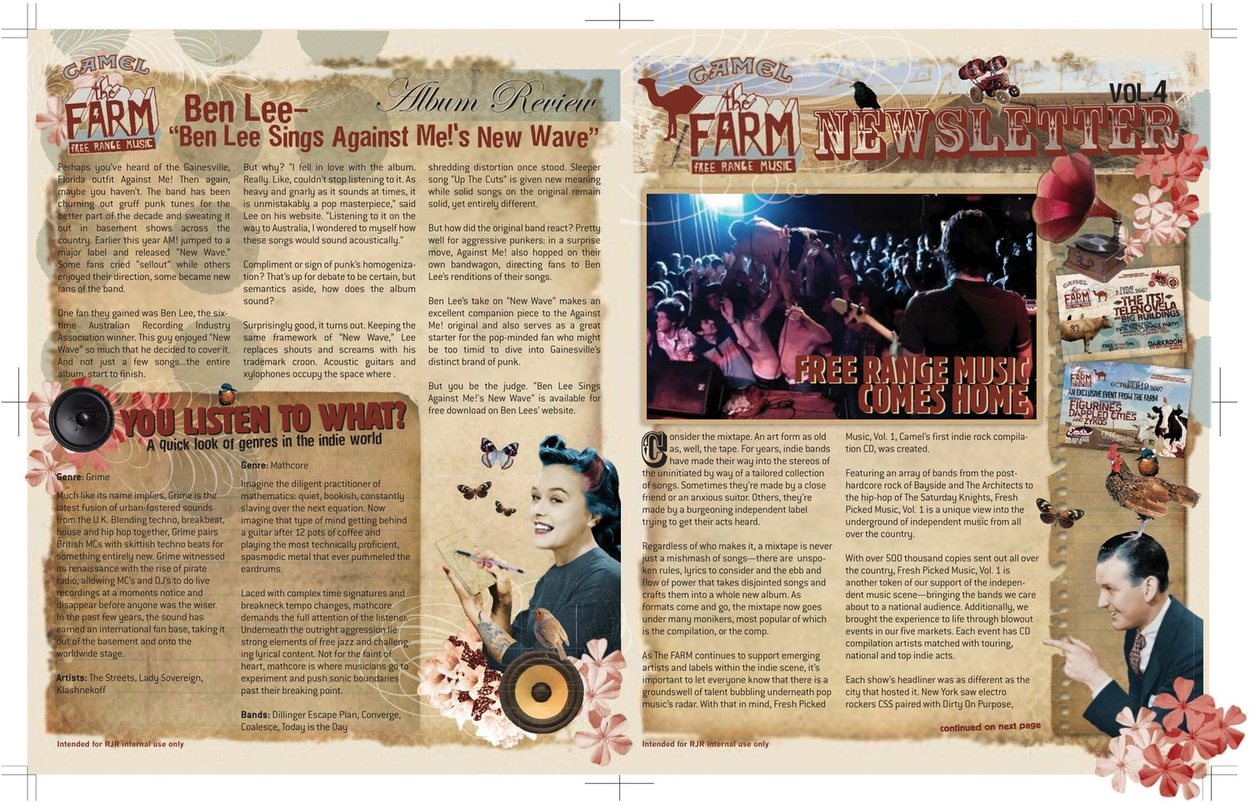 The FARM Newsletter Vol 4 cover spread, with Free Range Music Comes Home feature
