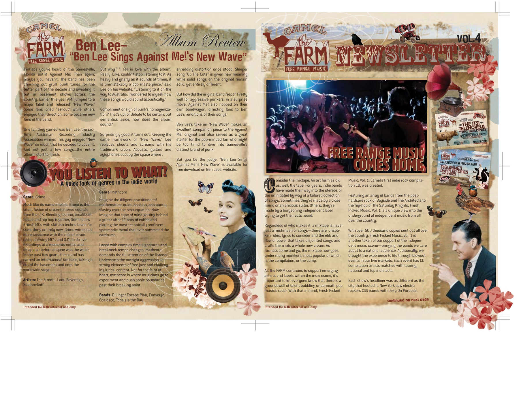 The FARM Newsletter Vol 4 cover spread, with Free Range Music Comes Home feature