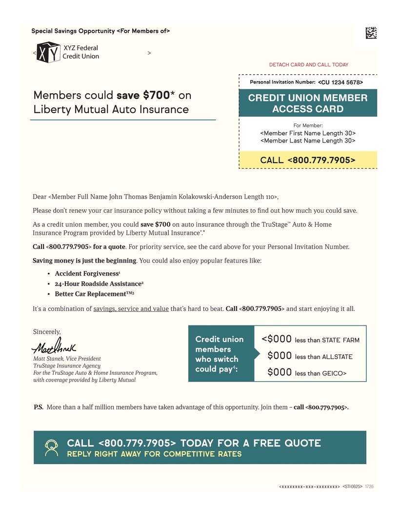 Direct mail piece with rebuilt call to action
