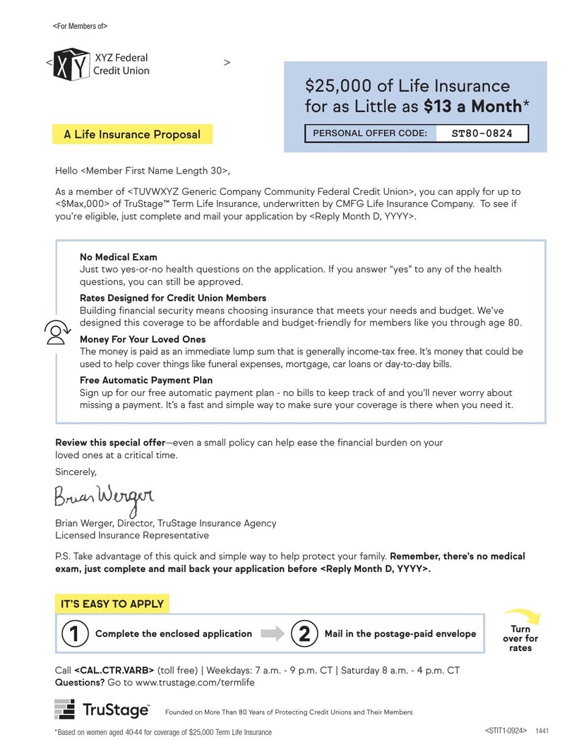 Term-life direct mail kit, consolidated creative