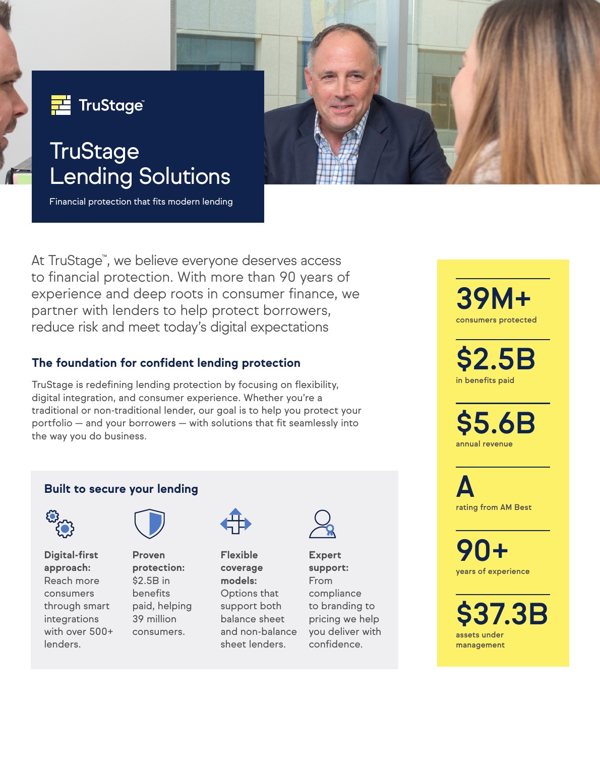 First page of the lending solutions sell sheet built on the framework