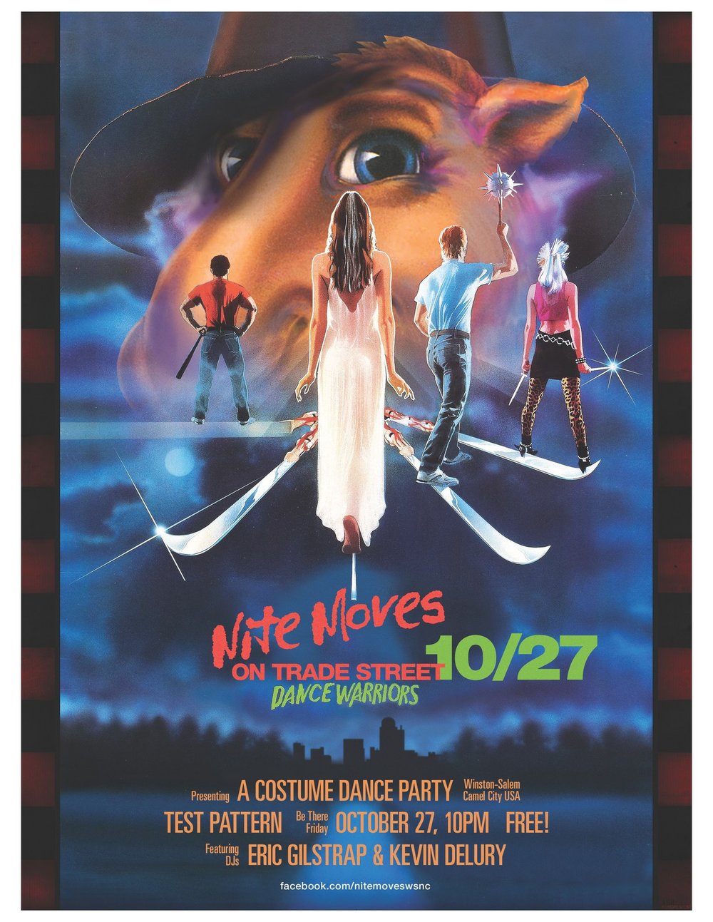 Nite Moves flyer — Dance Warriors, on Trade Street, October 27 costume dance party