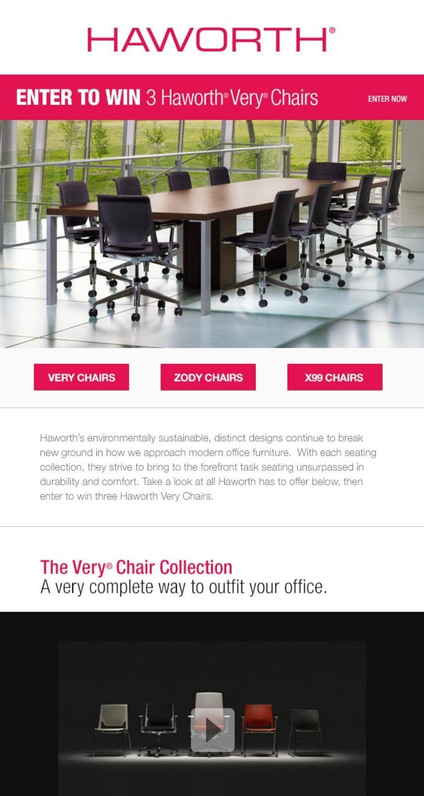 Haworth Very collection launch page with contest