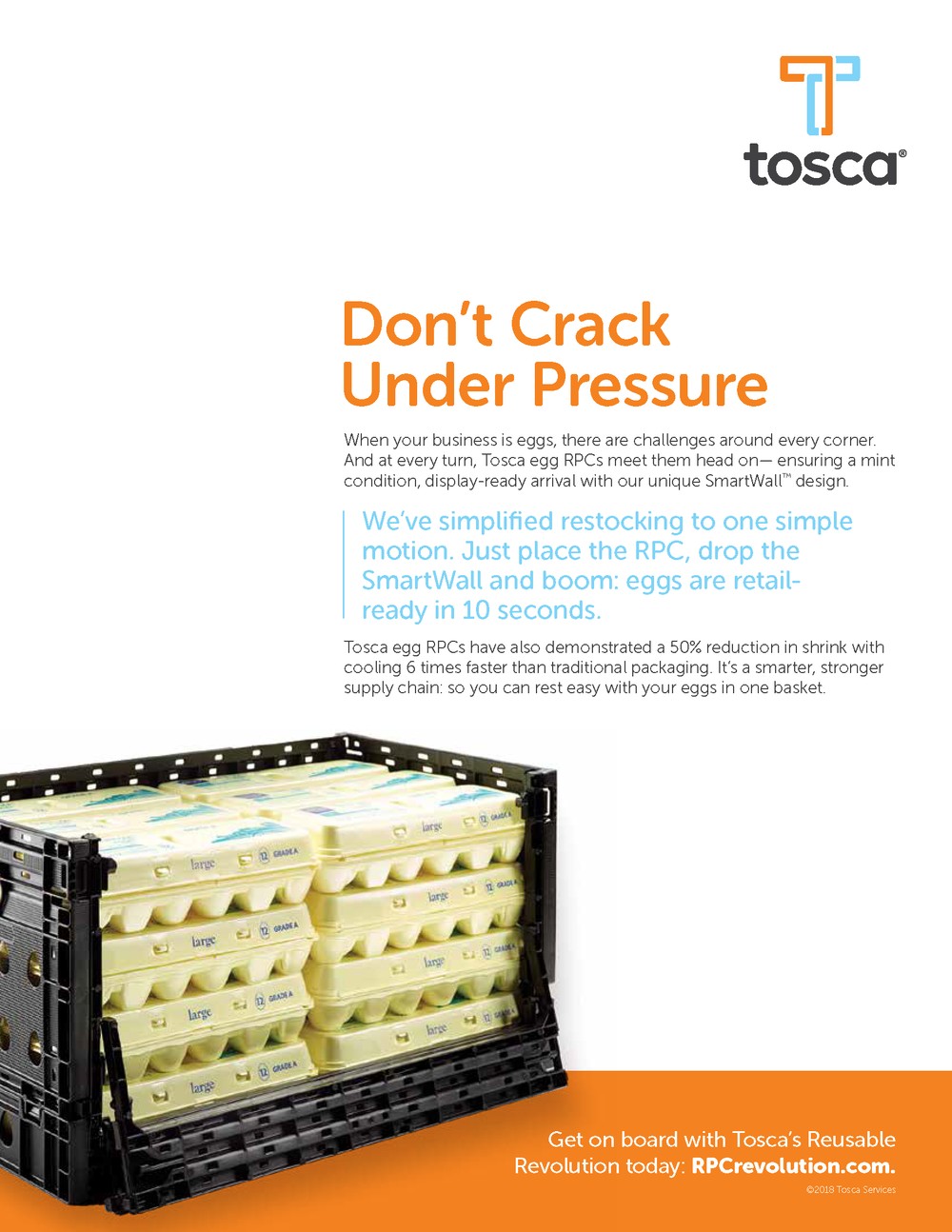 Tosca egg crate ad — headline: Don't Crack Under Pressure
